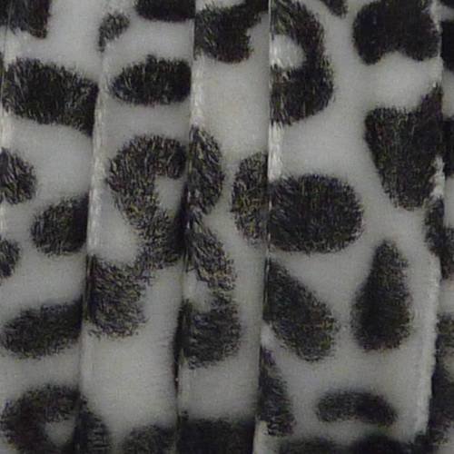 1,50m ruban velours plat 10mm blanc gris clair motif panthère