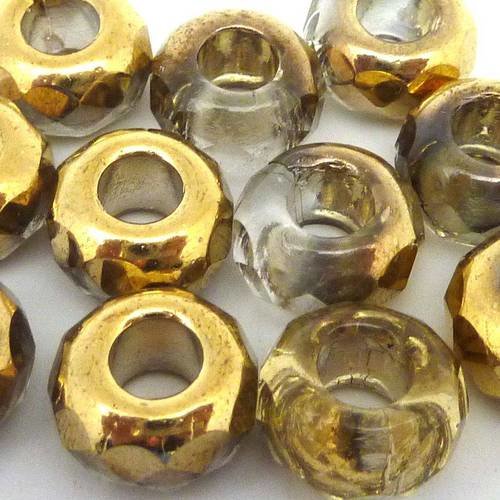 Perle anneau 12,8mm en verre faceté doré métallisé 