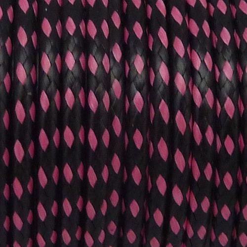 R-80cm cordon polyester enduit 2mm tressé bicolore noir et rose 