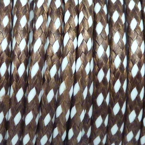 R-80cm cordon polyester enduit 2mm tressé bicolore marron et blanc 