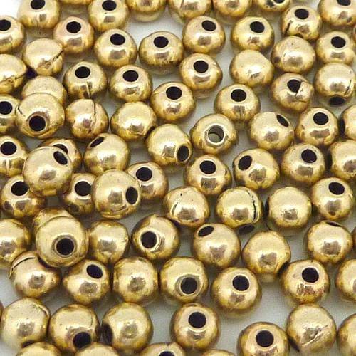25 perles ronde 3,7mm lisse trou 1mm en métal couleur vieil or