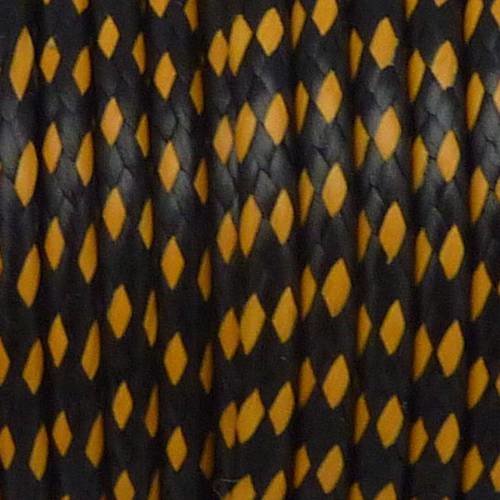 R-2,40cm cordon polyester enduit 2mm tressé bicolore noir et jaune 