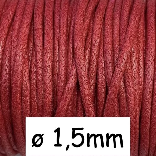 5m cordon coton ciré 1,5mm rouge