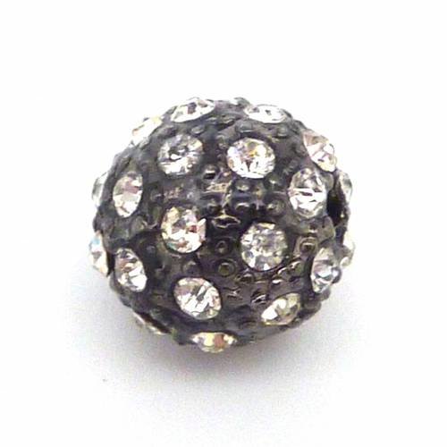 Perle strass 10mm en métal argenté et strass pour shamballa 
