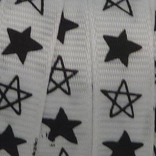 1m ruban plat étoile noire sur fond blanc 10mm de large 