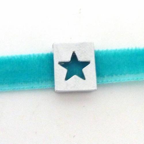 R-perle passant 10mm rectangle étoile en métal argenté brillant lisse