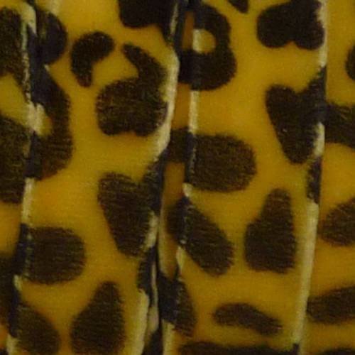50cm ruban velours plat jaune motif panthère 10mm de large