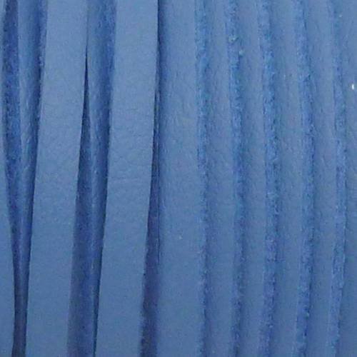 Cordon plat cuir synthétique de couleur bleu 2,5mm 
