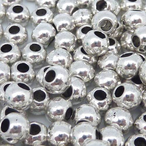25 perles ronde en métal argenté lisse 5mm  trou 2mm