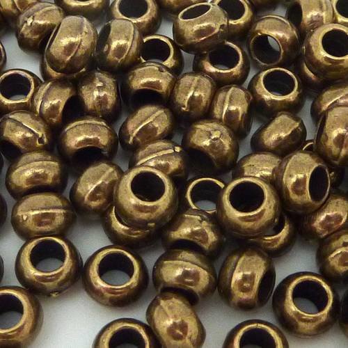 5 perles 6mm gros trou 3mm en métal couleur bronze 