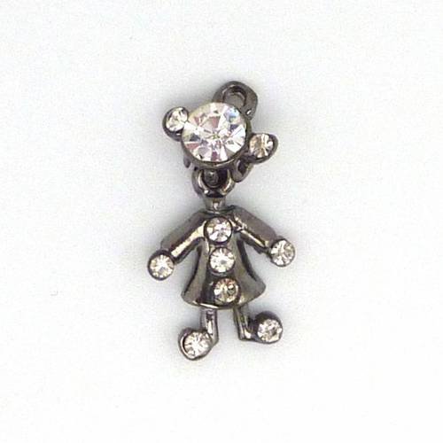 Breloque, pendentif charm avec strass 21mm couleur diamant en métal argenté anthracite 