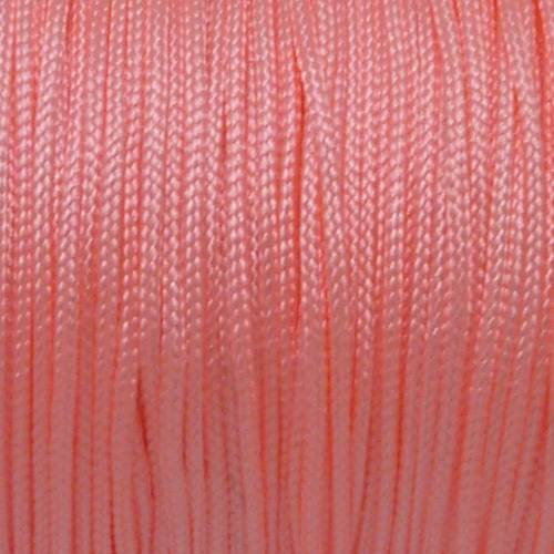 5m fil, cordon nylon tressé plat rose pâle fluo 1mm brillant satiné