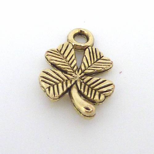 Breloque trèfle à 4 feuilles en métal couleur vieil or, bronze 15,2mm