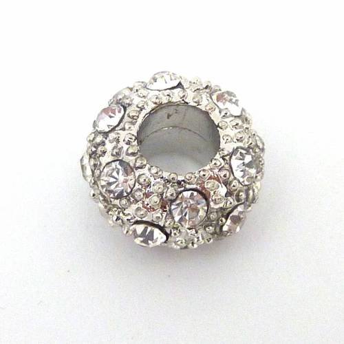 R-perle ronde serti de strass en métal argenté 11,6mm 