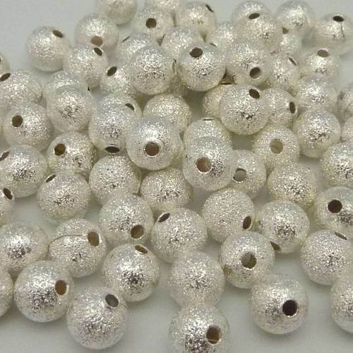 10 perles brillantes 6mm en métal argenté texturé, brossé