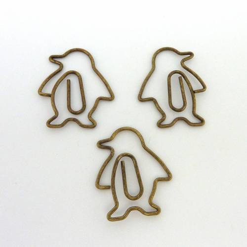 3 trombones pingouin en métal couleur bronze