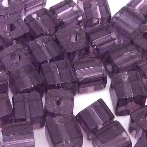 5 perles cube angle arrondi en verre transparent violet 4,5mm 