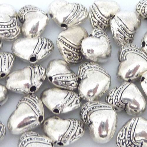 5 perles connecteur petit coeur en métal argenté 7,1mm
