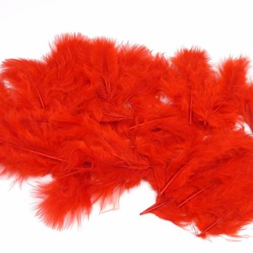 Sachet d'environ 30 plumes de décoration teintées rouge 5-10cm