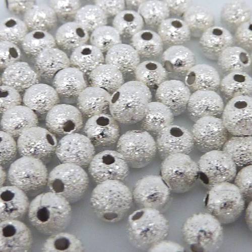10 perles brillantes fine en métal argenté texturé 3mm