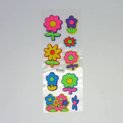 Stickers fleur fluo, léger relief 3d - 9 stickers