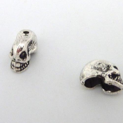 2 perles, embout, cache nœud, tête de mort en métal argenté 8,7mm