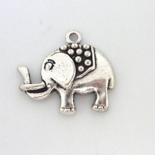 Pendentif, breloque éléphant en métal argenté 22,3mm