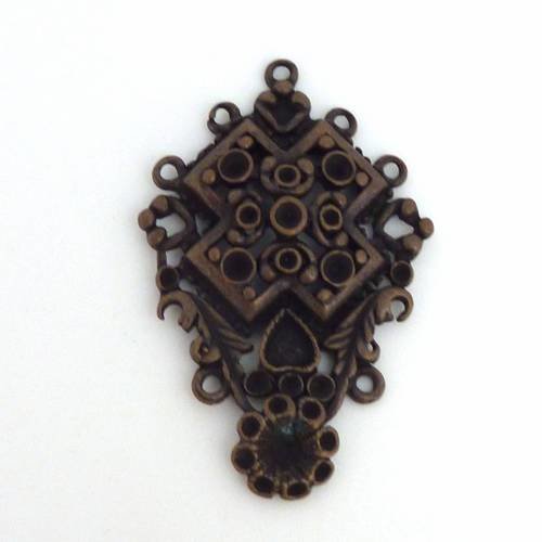 Pendentif, connecteur croix filigrane fleur en métal cuivré 44,4mm