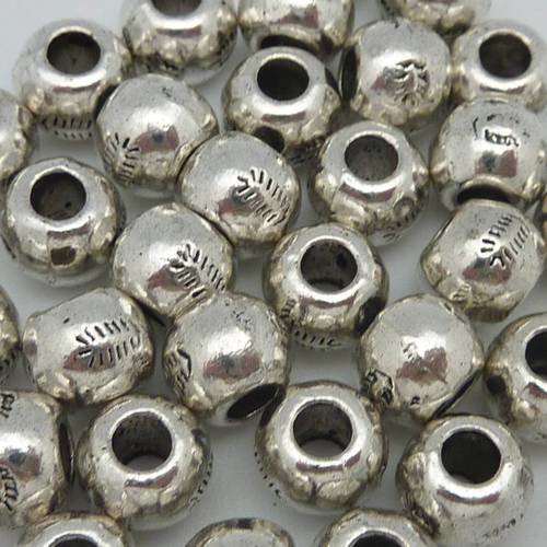 5 perles connecteur ronde gravé de trait en métal argenté 7,2mm
