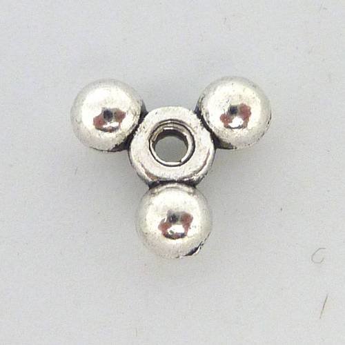 3 perles intercalaire triangle boule lisse en métal argenté 9,5mm