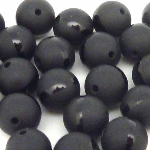 2 perles rondes lisses noire, liseret brillant noir en agathe 8,5mm 