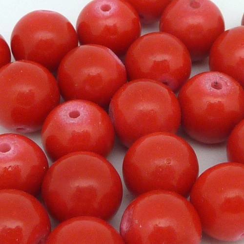 2 perles ronde, boule lisse 10mm en pierre teinté rouge uni 10mm