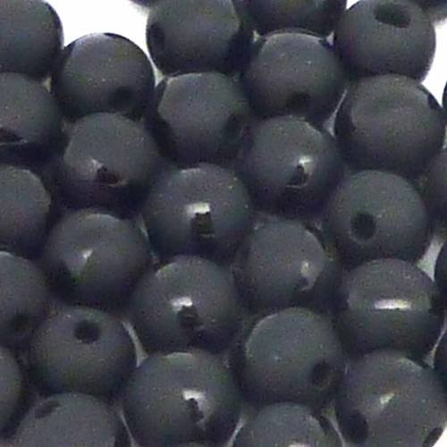 2 perles rondes lisses noire avec liseret brillant noir en agathe 6,5m