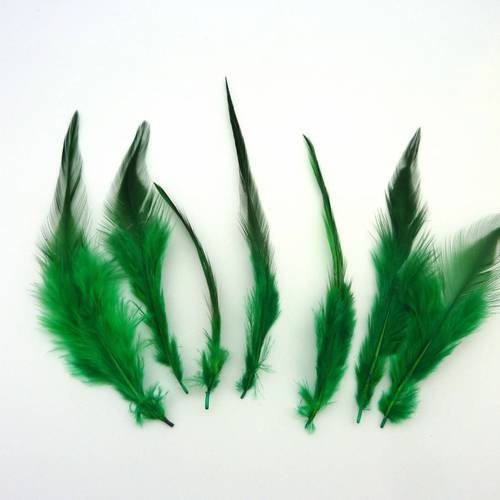 7 plumes teinte vert approximativement 8-13 cm