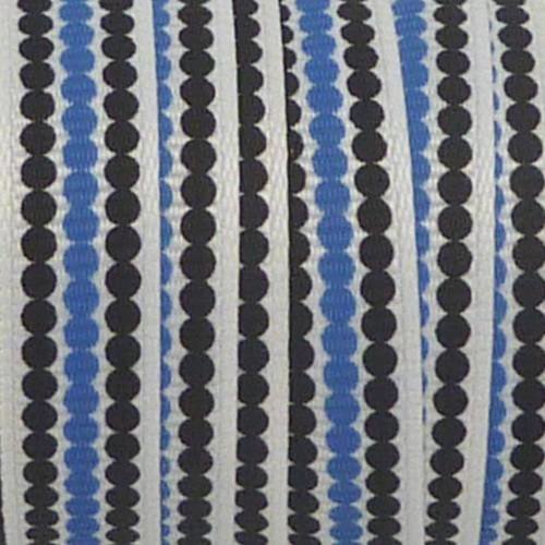 1m ruban galon plat pois bleu et noir sur fond blanc 10mm de large 