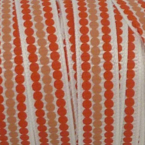 Ruban galon plat pois orange et chair sur fond blanc 10mm de large