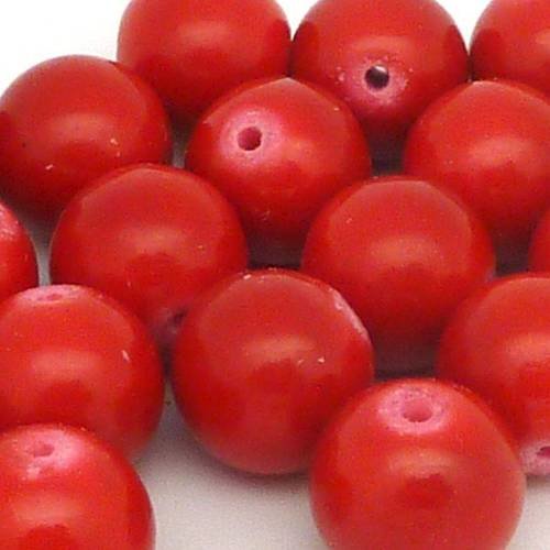 2 perles ronde, boule lisse en pierre teinté rouge uni 12mm
