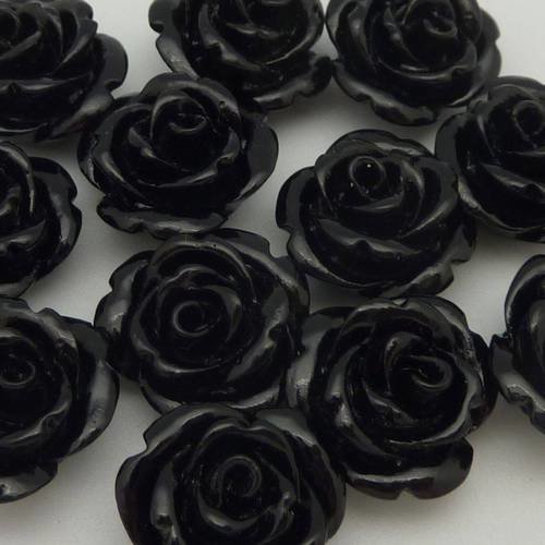 Perle rose ciselée noire en résine 15,5mm 