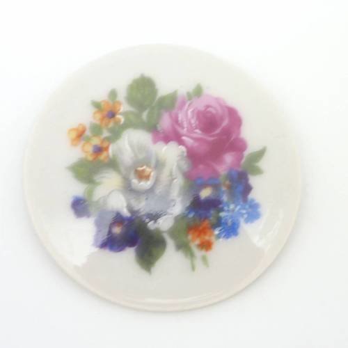 Cabochon rond en verre, porcelaine vintage bouquet de fleurs 42,5mm