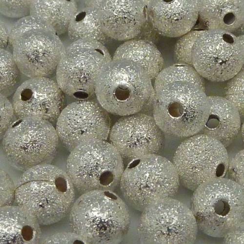5 perles brillantes en métal argenté texturé 6mm