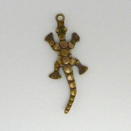 Breloque, pendentif, salamandre, gecko, lézard en métal couleur bronze 