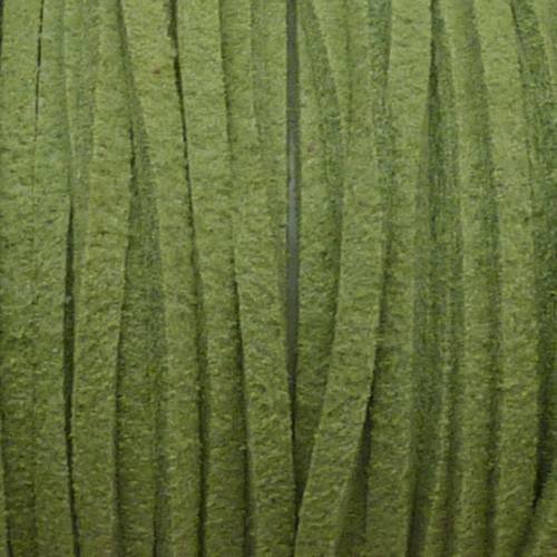 2m cordon plat daim synthétique de couleur vert anis terne 2,5mm
