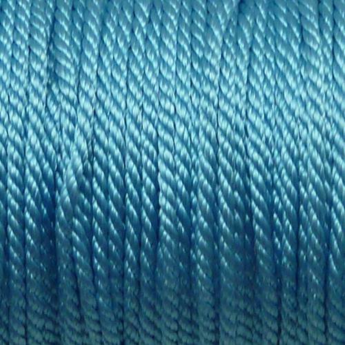 Fil polyester mouliné 3 fils de couleur bleu ciel brillant 0,9 mm 