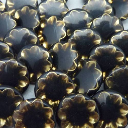 4 boutons moulé connecteur vintage rond fleur doré et noir 15mm