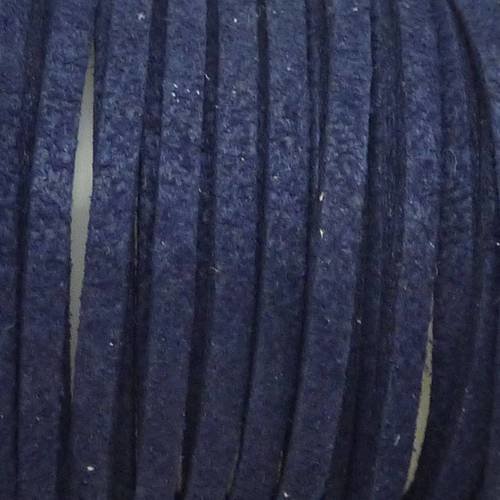 2m cordon plat daim synthétique 2,5mm de couleur bleu marine