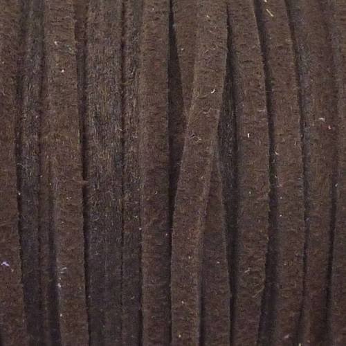 2m cordon plat daim synthétique de couleur marron foncé 2,5mm