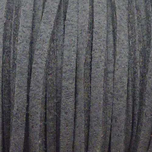 2m cordon plat daim synthétique de couleur gris 2,5mm