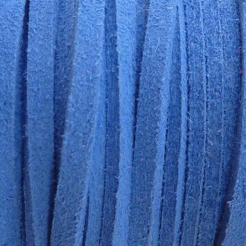 2m cordon plat daim synthétique bleu de france 2,5mm