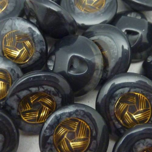 6 boutons moulé connecteur vintage rond noir, gris, doré 17mm
