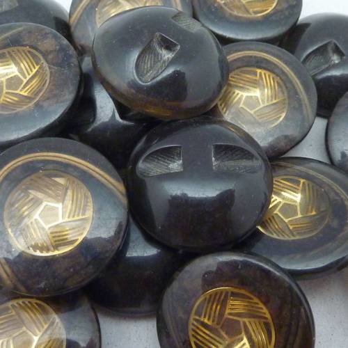 6 boutons moulé connecteur vintage rond noir, marron doré 22,2mm